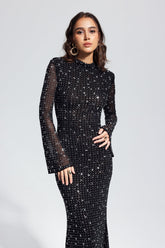 Andie Taşlı Bodycon Uzun Kollu Maxi Elbise